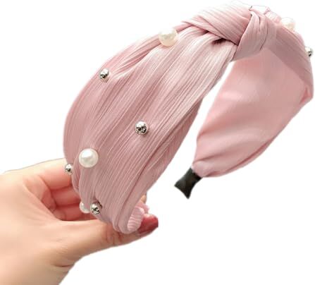 Wambere 1 fascia da donna con perline, larghezza 6 cm, fascia per capelli, fascia per capelli, fascia per capelli, copricapo, copricapo per donne, ragazze, per uso quotidiano, rosa