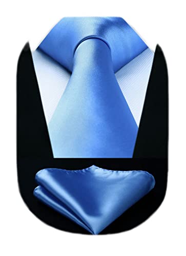 HISDERN Cravatta blu tinta unita da uomo Fazzoletto da sposa Classico set da cravatta fazzoletto da taschino