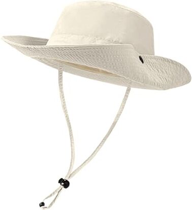 Tuopuda Cappello da Sole Unisex Boonie Tesa Larga Cappello Safari Nylon Cappelli da Spiaggia Protezione del Sole con Rete Traspirante e Cinturino Regolab Esterno Escursionismo, Beige