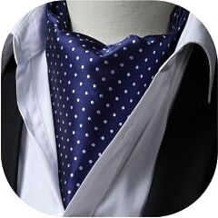 HISDERN Ascot Uomo Blu Navy Foulard Elegante Cravatta Ascots a Pois da Matrimonio