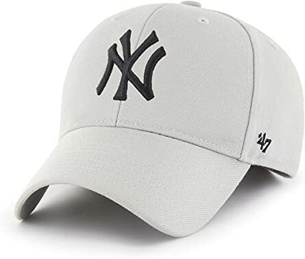 47 MLB New York Yankees MVP Berretto da baseball unisex, regolabile, cinturino in velcro, logo nero, colore grigio chiaro, Grigio, Etichettalia unica