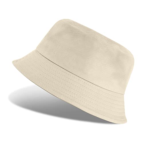 UMIPUBO Cappello Pescatore Pieghevole Bucket Hat Cotone Donna Uomo, Protezione del Sole Cappelli Faccia Sorridente Cappellino 56-58cm (Tinta Unita-Beige)