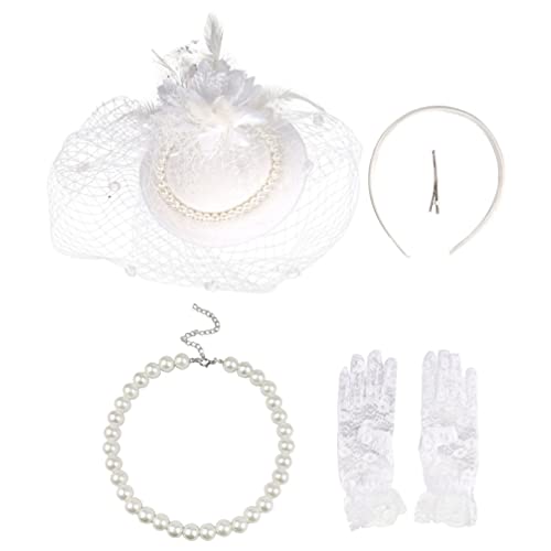 FRCOLOR 1 Set Fermaglio Per Il Velo Del Cappello Affascinante Tea Party Collana Per Matrimonio Copricapo Fermaglio Per Veli in Rete Guanti Tessuto Da Donna Bianca Deflettore Delicato