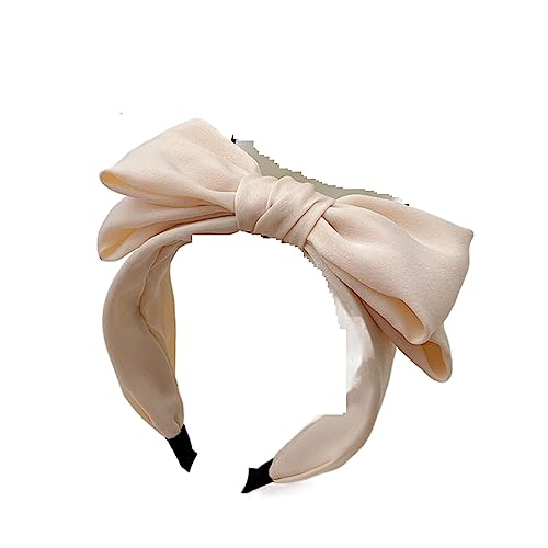 MOIKEN Forcine Capelli Donna Solid Color Fabric Double Layer Big Bow Headband Fashion Hair Accessories Simple Casual Hairband Hair Band (Color : Beige)