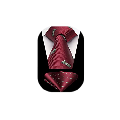 HISDERN Cravatta Vino Rosso Uomo Fazzoletto Cravatte Fantasia Soldi da Matrimonio Set Cravatta e Pochette Elegante