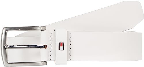 Tommy Hilfiger Cintura Uomo New Denton 3.5 Belt Cintura in Pelle, Bianco (Optic White), 95
