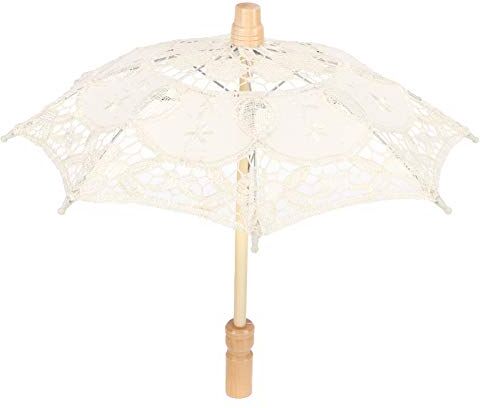 YPOSPDD Piccolo ombrellone in pizzo, ricami di fiori, decorazione for ombrello da sposa vintage, for forniture for feste in costume fotografico (Size : L Beige)