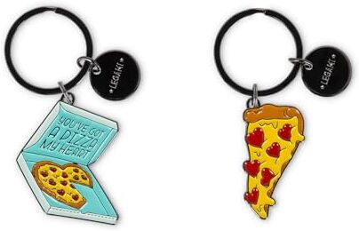 Legami Set di 2 Portachiavi in Metallo Smaltato, What a Key Ring!, Motivo di Pizza, Regalo Per Coppia, Portachiavi Charm Per Borsa, Anello a Spirale Resistente, Dimensioni 4 x 8,5 x 0,2 cm