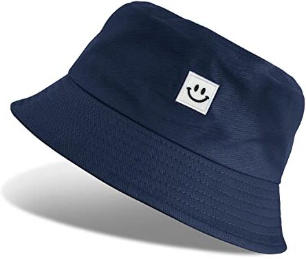 UMIPUBO Cappello Pescatore Pieghevole Bucket Hat Cotone Donna Uomo, Protezione del Sole Cappelli Faccia Sorridente Cappellino 56-58cm (Smile Blu)