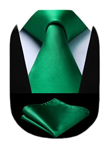 HISDERN Cravatta e Fazzoletto Uomo Verde tinta unita da uomo Fazzoletto da cerimonia nuziale classico con cravatta fazzoletto da taschino