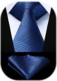 HISDERN Cravatte uomo Blu navy da matrimonio e Fazzoletto Cravatte fantasia plaid elegante classica business cravatta set