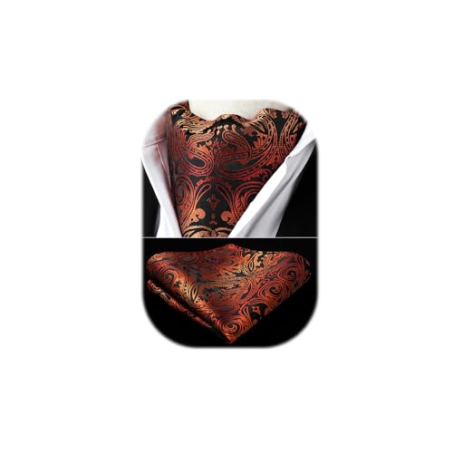 HISDERN Ascot Uomo Seta Oro Motivo Cachemire Elegante Cravatta Ascot e Fazzoletto da Taschino Formale Foulard Fazzoletto da Collo Uomo