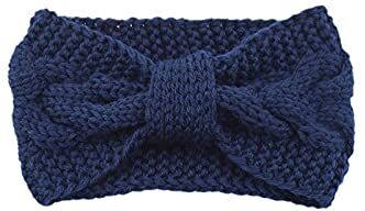 Trjgtas Fasce for capelli da donna calde in maglia invernale con fiocco fatto a mano ， con bottoni Turbante da donna solido ， Nastri for capelli for copricapo for sport all'aria aperta (Color : Dark blue)