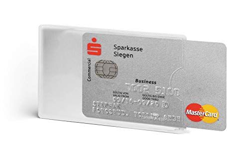 Durable 890323 Tasca porta carte di credito RFID Secure, apertura sul lato corto, fronte trasparente, argento metallizzato, confezione da 3 pezzi