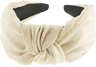 Glamour Girlz Cerchietto da donna in raso con nodo superiore e fascia, colore: beige