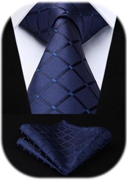 HISDERN Dai un'occhiata Cravatta da sposa Fazzoletto Cravatta da uomo & Pocket Square Set (Blu Navy)