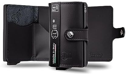 SLim Porta Carte di Credito Schermato Portafoglio Uomo Rfid Portatessere Anticlonazione Donna Portacarte Uomo (Nero, Senza Zip)