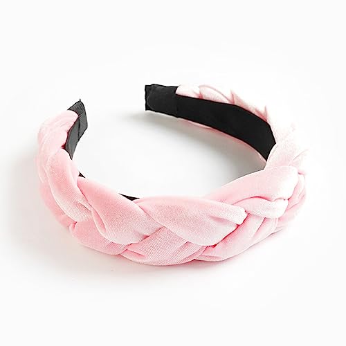 osiuujkw Fascia in velluto a treccia Fascia per capelli larga stile Boemia Cerchietto per capelli da donna Copricapo Fascia per la testa Accessori per lo styling di nozze, Rosa