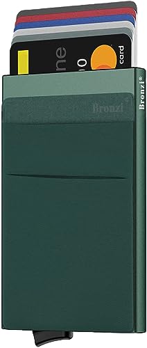 Bronzi Portafoglio Porta badge Uomo Slim Protezione RFID Porta Carte Credito Portacarte Mini Portatessere tascabile smart schermato (Verde Oliva)