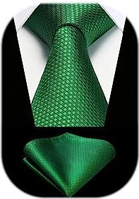 HISDERN Cravatta Verde Uomo Cravatte e Fazzoletto Elegante Cravatta da Matrimonio Business