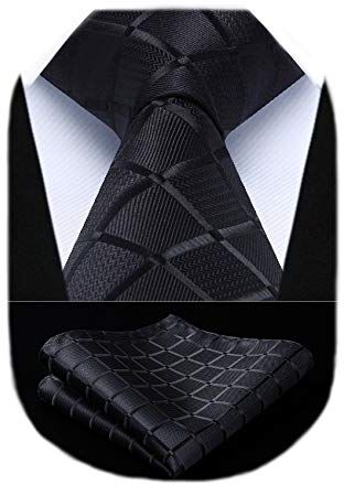 HISDERN Dai un'occhiata Cravatta da sposa Fazzoletto Cravatta da uomo & Pocket Square Set nero