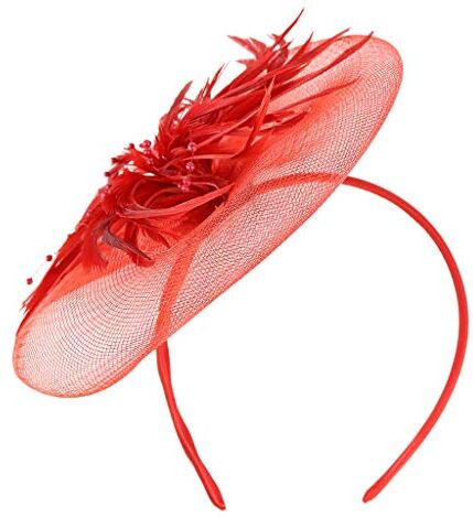 KEERADS Piume Grande Fiore Fascia Festa Ragazze Donne Fascino Cappelli Cravatta Rosa E Grigio (Red, One Size)