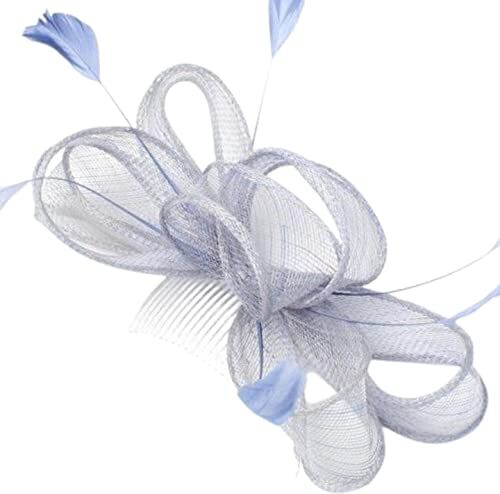 Topkids Accessories Fascinator Pettine per capelli in piuma sinamay con passanti, per matrimoni, cappelli Royal Ascot, cappelli da cocktail su pettine trasparente, per donne, signore, ragazze (blu