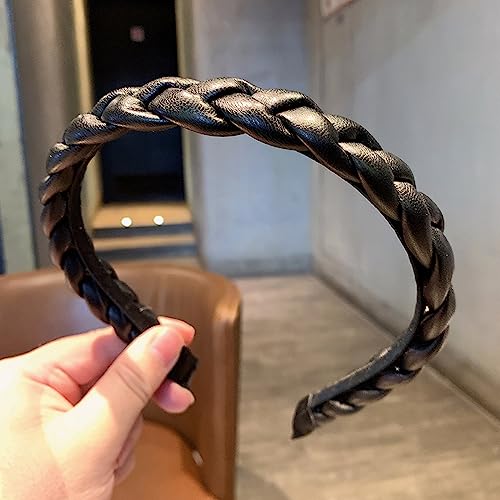 Generic Testa di fiore Cerchio per capelli a treccia di fascia alta retrò femminile autunno tutto-fiammifero versione coreana in pelle a tesa larga cerchio netto rosso nuovo stile, nero