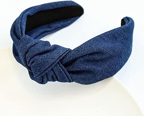 Trjgtas Fasce spesse for donna Fascia for capelli da donna Casual Blu Nero Denim Fascia for capelli Nodo centrale Copricapo Turbante Accessori for capelli classici for adulti Accessori for capelli for donne e