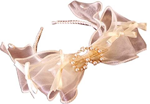 SANRLO Cerchietti per capelli, accessori per capelli da donna, in organza, eleganti, grandi fiocchi, accessori per foto, fascia per capelli con perle per feste di danza per eventi speciali