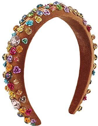 Antique Metallo fiore Hairband bordo largo strass velluto capelli cerchio barocco spugna spessa accessori per capelli (marrone)