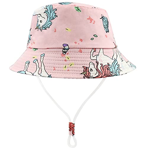 Fenfang Cappello da Sole Bambino Bambina a Tesa Larga, Berretto Pescatore Neonato Estivo, Cotone Bucket Hat, Fisherman cap da Cartone Dinosauro Spiaggia 1 2 3 4-8 Anni (4-8 Anni, Rosa)