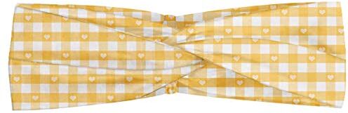 ABAKUHAUS Vintage Giallo Fascia per Capelli, pattern Gingham, Elastico e Morbido per lo Sport e l'Uso Quotidiano per Donna, Senape e Bianco