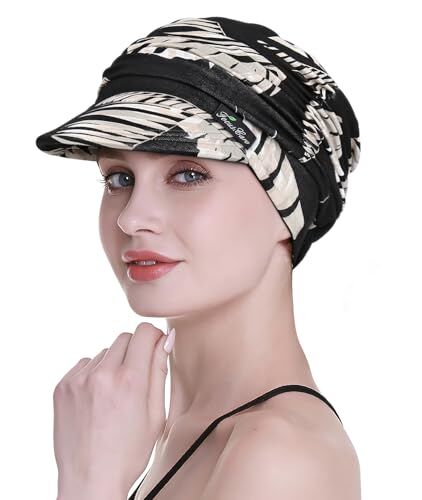 FocusCare Sciarpa morbida Chemo da donna, tessuto di bambù, berretto da baseball, turbante per la perdita dei capelli, Nero AB, Taglia unica