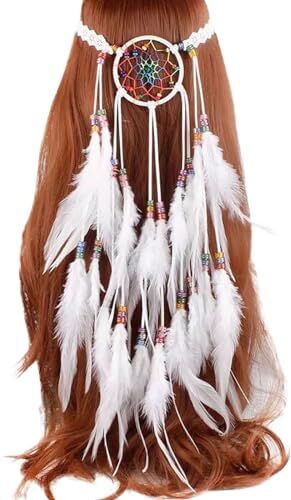 MNRIUOCII Fascia per capelli con piume indiane: boho arcobaleno nappa hippie copricapo tribale, per feste, copricapo per donne e ragazze