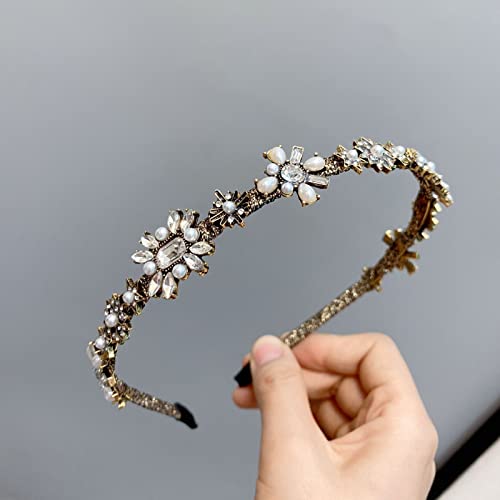 Generic Cerchio per capelli camelia diamante pieno nuovo filo d'oro cerchio per testa di strass retrò perla francese fibbia testa temperamento copricapo, immagine principale