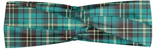 ABAKUHAUS Brown Plaid Fascia per Capelli, Plaid Modulo con strisce, Elastico e Morbido per lo Sport e l'Uso Quotidiano per Donna, Crema Taupe scuro Seafoam