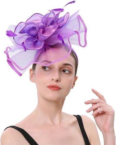 Generic Copricapo per capelli con piume per festival, matrimonio, doppio uso, cappello a bombetta in rete, per foto da sposa