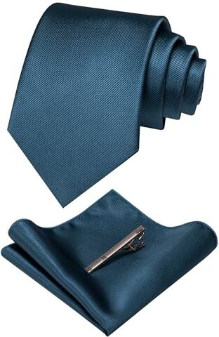 JEMYGINS Cravatta Uomo Blu acciaio 2 in Seta Formali Matrimonio Riunirsi Occasioni Multicolore con Fazzoletto e Fermacravatta