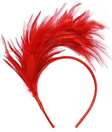 MWOOT Cerchietto Piume, Copricapo Fascinator Anni '20, Rosso Copricapo di piume, Accessori per Capelli per Cocktail Nozze Festa del tè