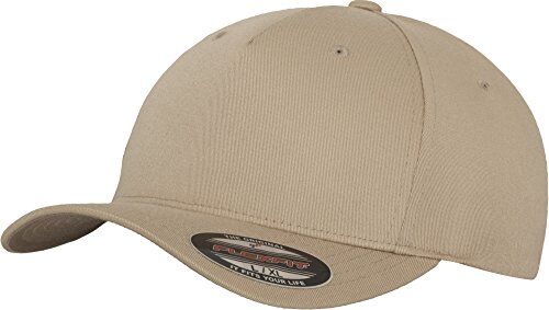 Flexfit 5 Panel Baseball Cap Unisex Mütze, Kappe für Herren und Damen, einfarbige Basecap, rundum geschlossen Farbe khaki, Größe S/M