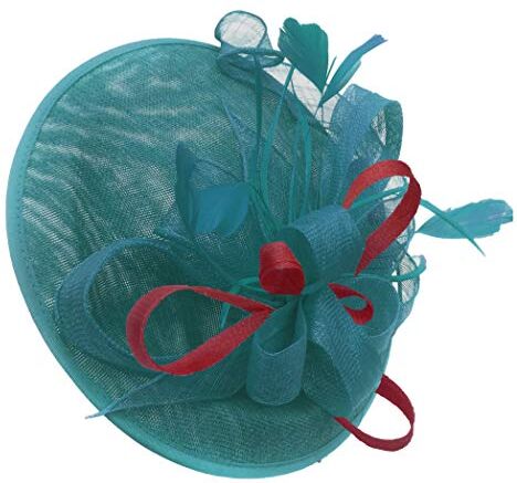 Caprilite Fascinator con piattino grande disco in sinamay, turchese e bordeaux, per donne e matrimoni, Borgogna, Taglia unica