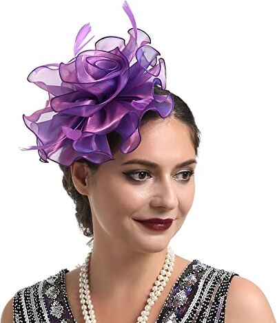 PAIDAXING Accessori per la testa per le donne Cappello per le donne Fiore di cerimonia nuziale Cocktail Mesh Piume Clip per capelli Tea Party Fascia per capelli per le donne