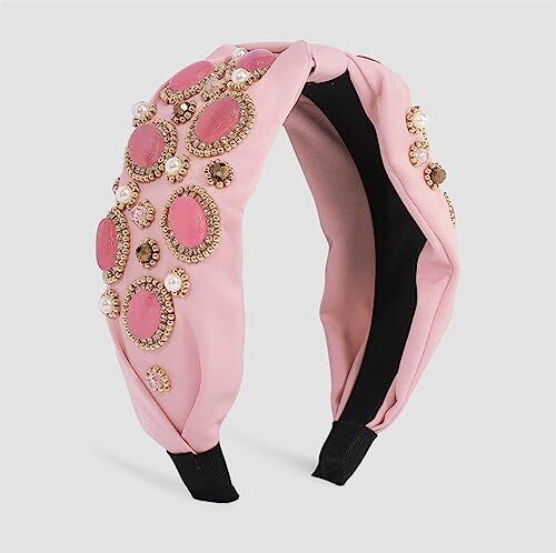 Youllyuu Squisito ampio panno strass fascia moda intarsiato cristallo perla fascia donna accessori per capelli rosa