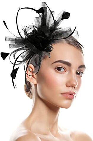 Yinguo Fascia per il sudore da uomo per cappelli da donna per donne Fascinators cappello da fiore per tea party cocktail palla da cerimonia nuziale chiesa (f-Black, taglia unica)