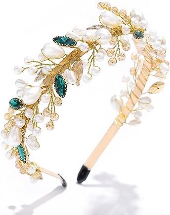 IYOU Cerchietto di Perle Fascia per capelli Sposa di Cristallo D'oro Bande per Capelli Corona Strass Prom Spose Accessori per Capelli per le Donne