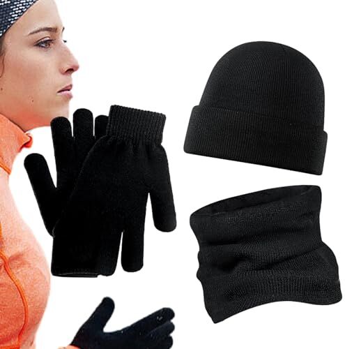 SOYDAN Set guanti sciarpa e cappello, Set di guanti e sciarpe per cappello da donna, Berretto invernale da donna in maglia calda, guanti touchscreen, set di sciarpe lunghe, berretti e sciarpe per