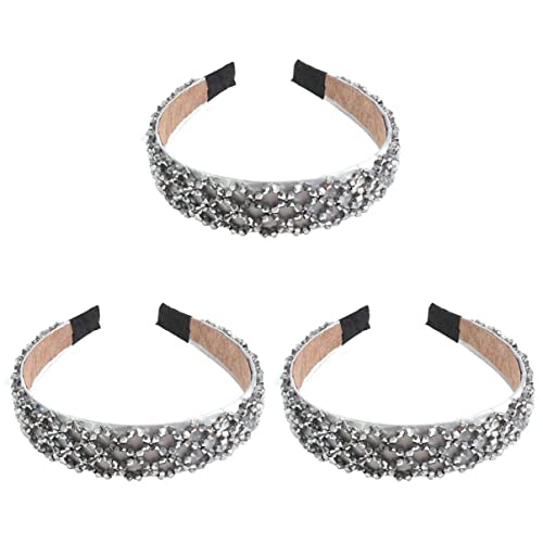 FRCOLOR Barrette 3Pcs Larga Delle Signore Stili a Mano Grigio per Le Donne Leggere Testa Bianca Cerchio di Lavoro a Maglia Copricapo Perline Femminile Cristallo Moda Forcine