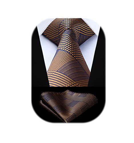 HISDERN Cravatte uomo Marrone da matrimonio e Fazzoletto Cravatte fantasia plaid elegante classica business cravatta set