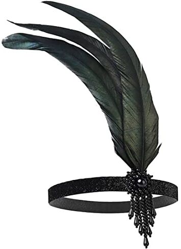 Prosy 1920's Masquerade Feather Headbands Ball Belt Hair Clips Note musicali Crystal Wearing Gatsby Prom Party 20s Headdress per le donne e le ragazze (Nero 3)